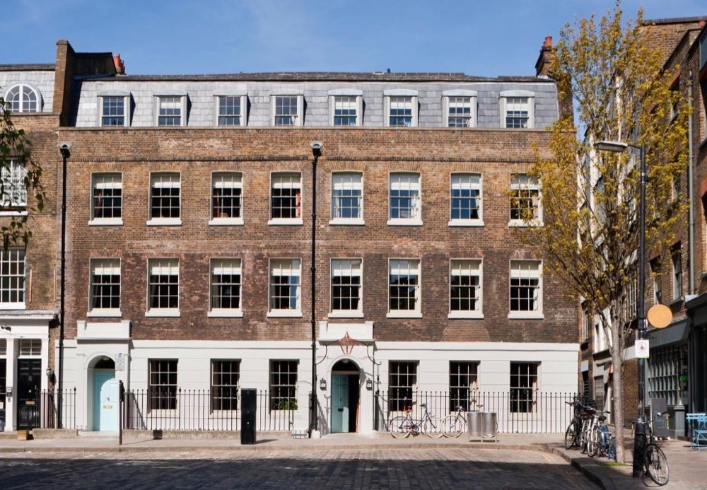 The Zetter Clerkenwell seen from St John&rsquo;s Square, a Georgian terrace behind railings